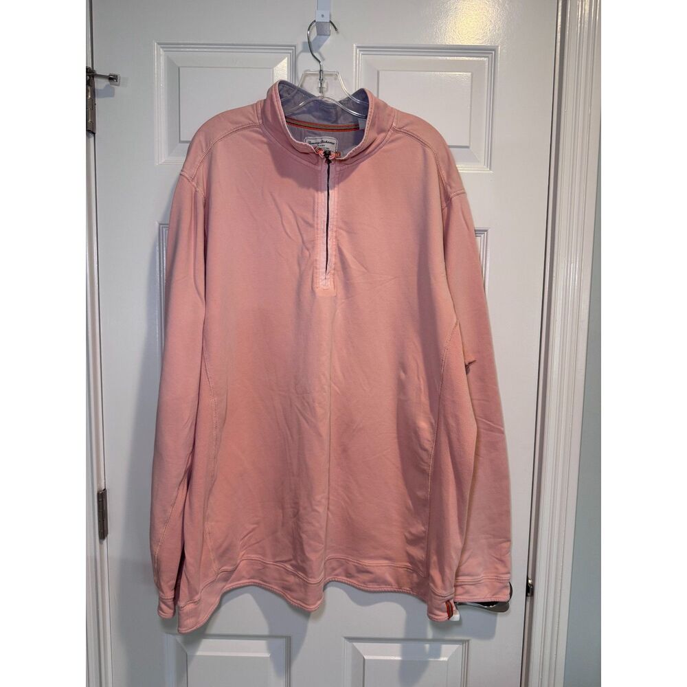 Tommy Bahama Mens 2XT Pink 1/4 Zip Pullover Cotton Mock Neck Sweatshirt
